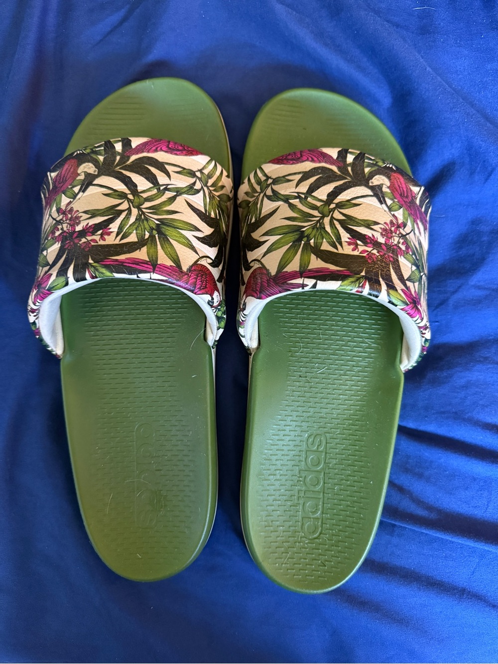 Adidas Men’s Green Slide Sandals with Floral Strap